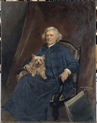 https://francefineart.com/  Klumpke Anna Elisabeth (1856-1942), Portrait de Rosa Bonheur avec son chien Charly, 1899, Musée national du château de Fontainebleau, Fontainebleau. © GrandPalaisRmn (Château de Fontainebleau) / Gérard Blot.