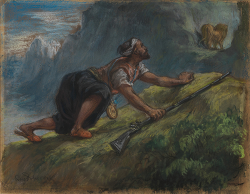https://francefineart.com/   Collection Edgar Degas (1834-1917), Eugène Delacroix (1798-1863), La Chasse au lion, 1849. Pastel, fusain, 24 x 31,1 cm. The Metropolitan Museum of Art, New York, inv. 2023.476.
