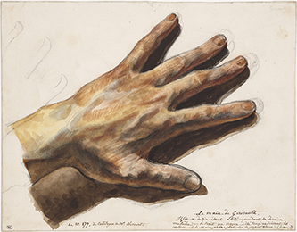https://francefineart.com/   Collection de Pierre-François Lehoux (1803-1889), Théodore Géricault (1791-1824), La Main gauche de l’artiste, 1823. Pierre noire, sanguine et aquarelle, 22,5 x 29,5 cm. Musée du Louvre, département des Arts graphiques, Paris, inv. RF 1397. 