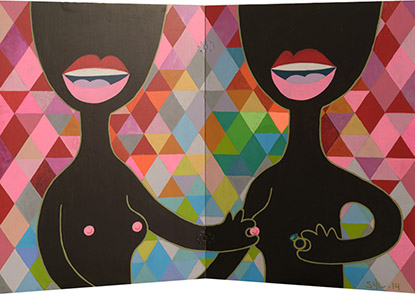 Sylvain Silleran, Sisters, acrylique sur bois, 116x78 cm, 2014.